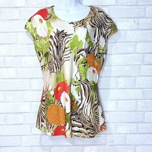 100% Silk Top Large Safari Floral Tropical Animal Print Artsy‎ Statement Unique